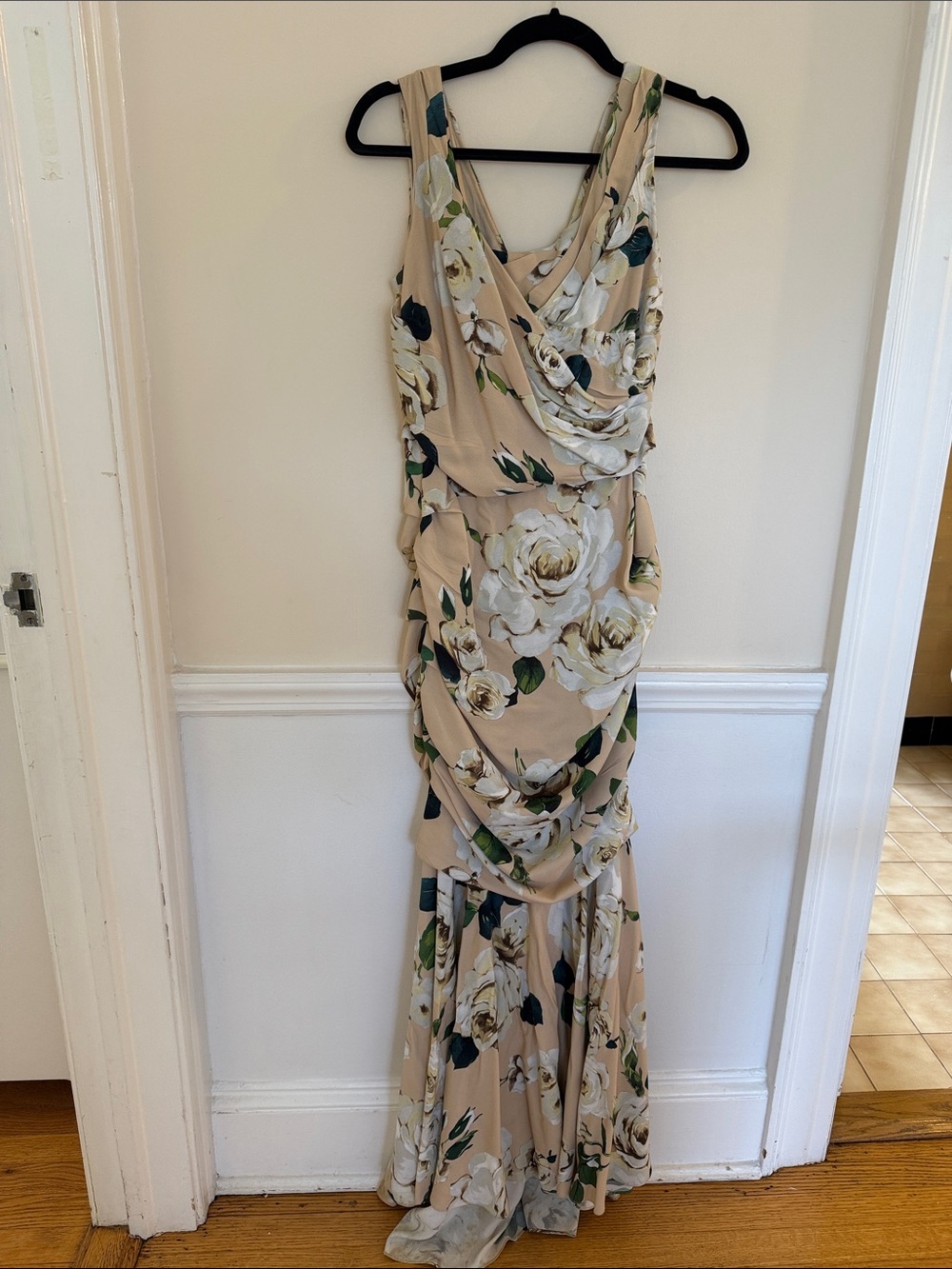 Floral Cowl Neck Maxi Dress in Beige